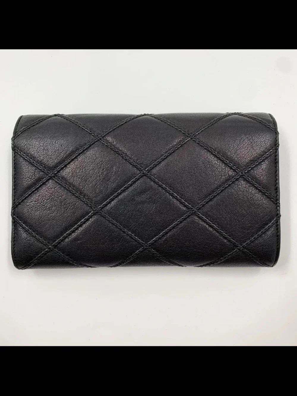 Saint Laurent Black Quilted Leather Envelope Wallet with Silver YSL Logo